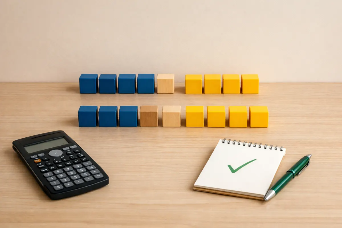 Statistics AI worked example showing the mean vs median method step by step with the check at the end