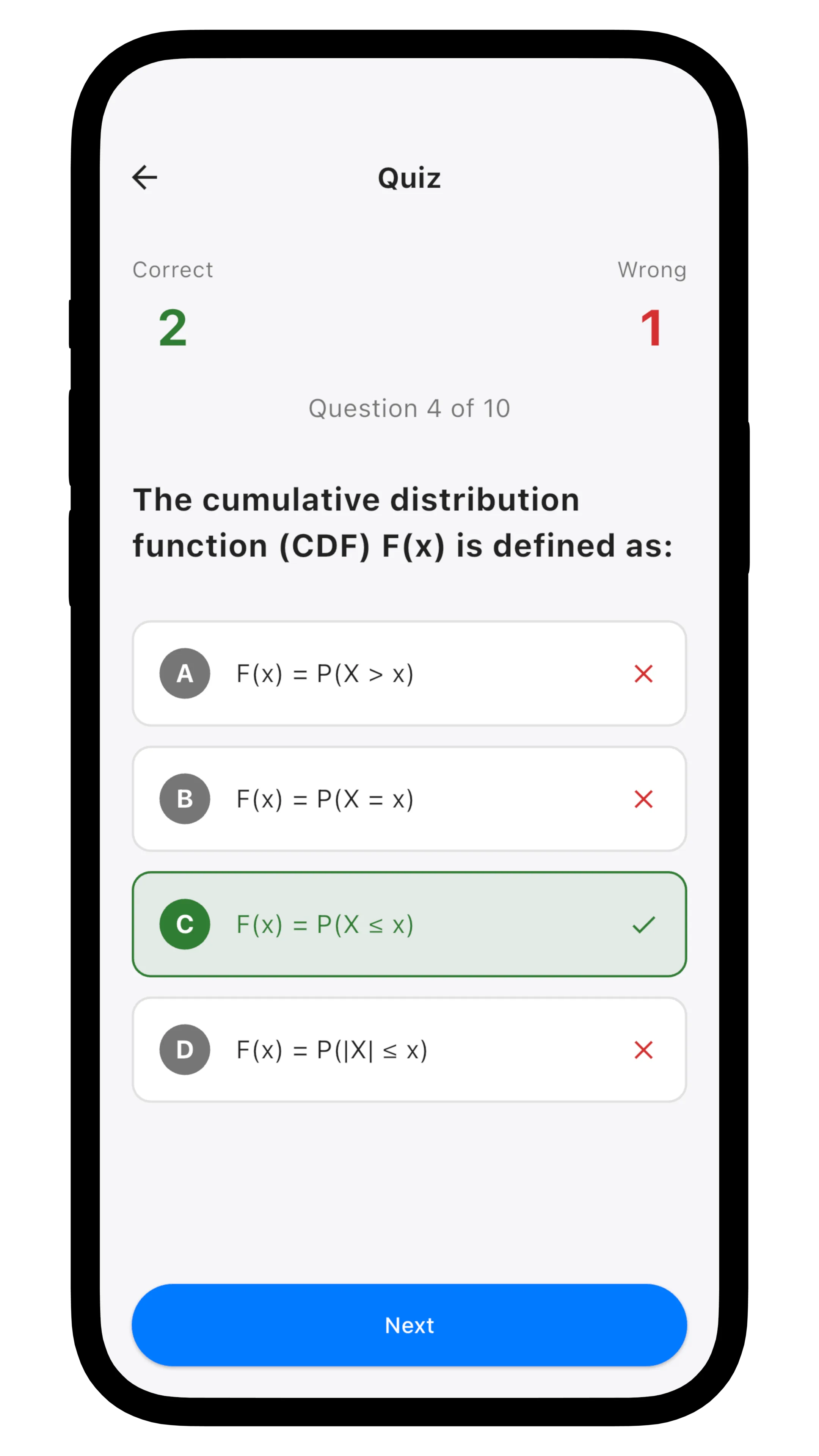Taking statistics quizzes to test knowledge