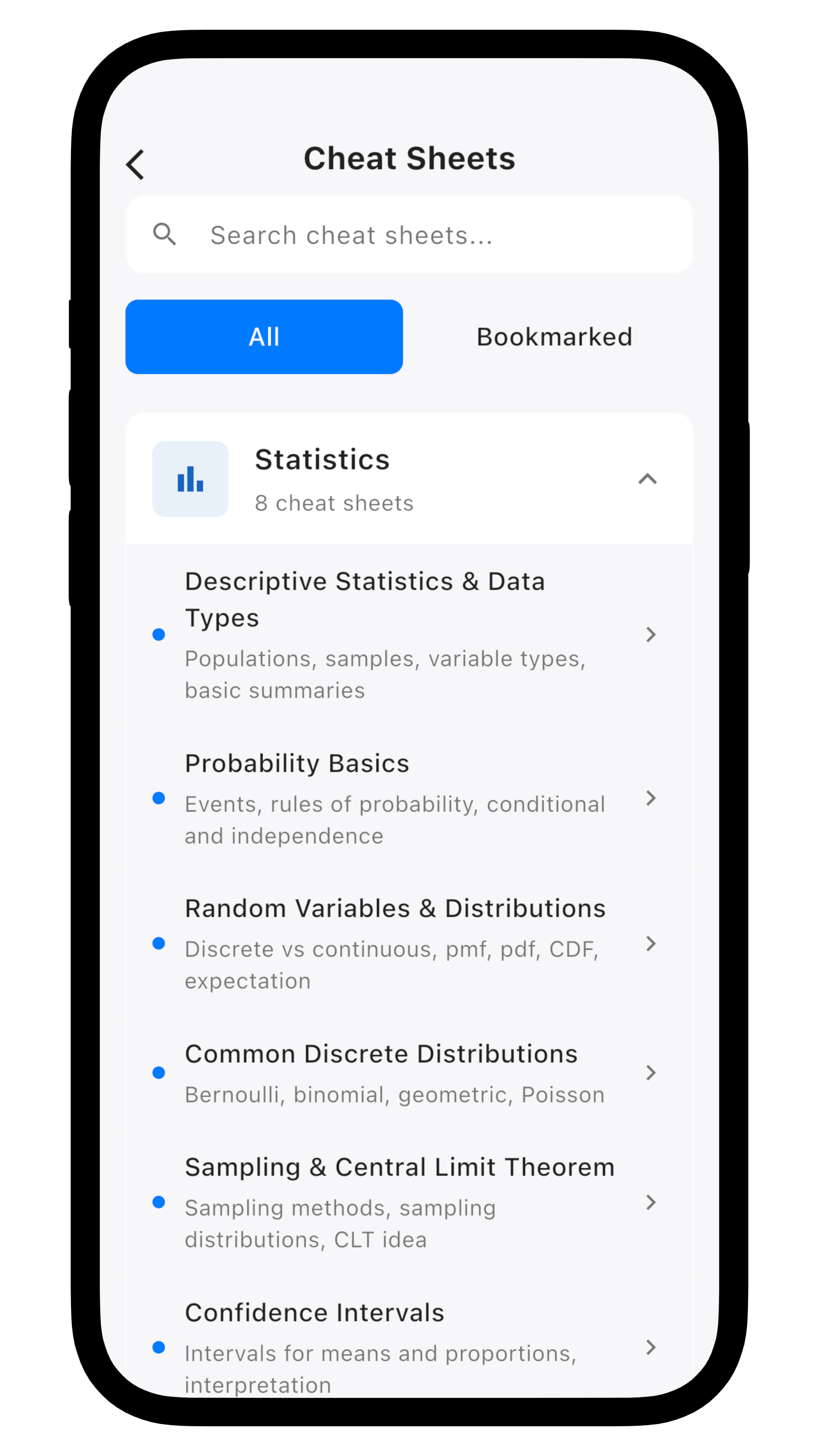 Using statistics cheat sheets for quick reference